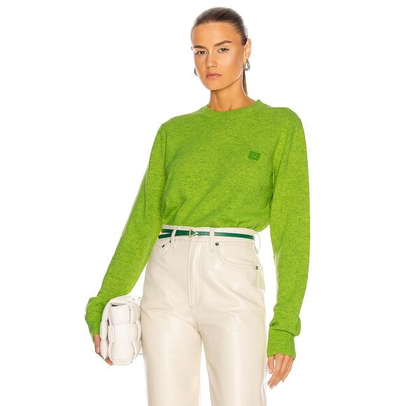 Acne Studios Kalon Face Sweater Neon Green Wool Patch Sweater XS - Picture 1 of 9